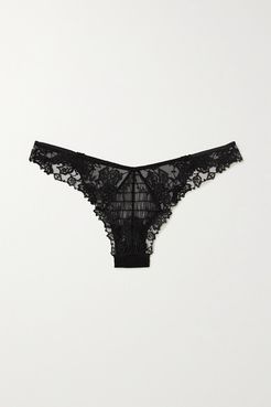 Floral Groove Lace And Stretch-tulle Briefs - Black