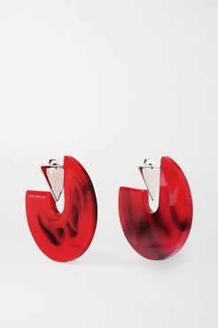 Silver-tone And Enamel Hoop Earrings - Red