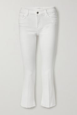 Selena Frayed Mid-rise Bootcut Jeans - White