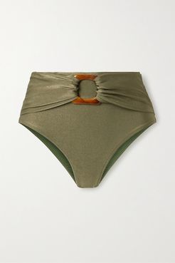 Embellished Metallic Bikini Briefs - Army green