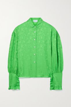 Ruffled Silk-jacquard Shirt - Green
