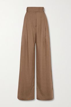 Molly Pleated Linen Wide-leg Pants - Brown
