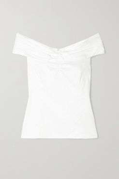 Off-the-shoulder Ruched Cotton-poplin Top - White