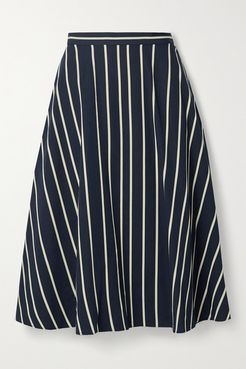 Striped Twill Midi Skirt - Navy