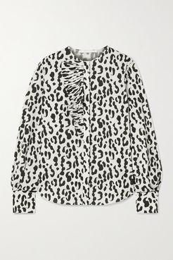 Ruffled Leopard-print Stretch-crepe Blouse - White