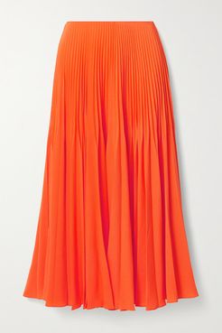 Pleated Crepe Midi Skirt - Bright orange