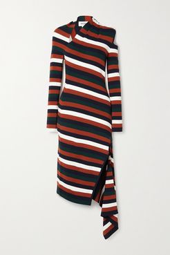 Asymmetric Cutout Striped Wool-blend Midi Dress - Burgundy