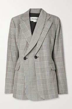 Layered Double-breasted Prince Of Wales Checked Wool-blend Blazer - Gray
