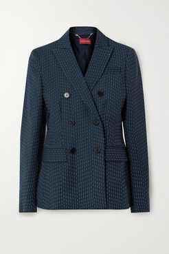 Indiana Double-breasted Embroidered Woven Blazer - Navy