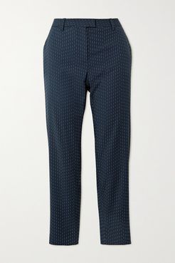 Henri Embroidered Woven Skinny Pants - Navy