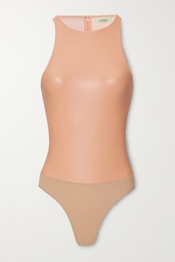 Faux Leather And Stretch-jersey Bodysuit - Peach