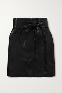Meda Belted Vegan Leather Mini Skirt - Black