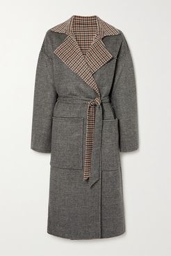 Alamo Reversible Belted Houndstooth Wool And Silk-blend Coat - Neutral