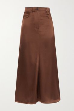 Magnolia Satin Midi Skirt - Brown
