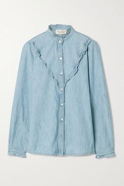 Marcela Ruffled Cotton-chambray Shirt - Blue