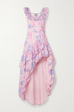 Winslow Asymmetric Ruffled Floral-print Cotton And Silk-blend Dress - Pink