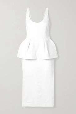 Stretch-crepe Peplum Midi Dress - White