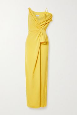 Asymmetric Wrap-effect Silk-crepe Gown - Yellow