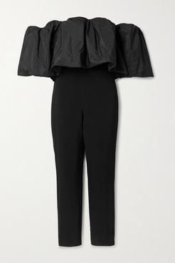 Off-the-shoulder Stretch-crepe And Taffeta Jumpsuit - Black