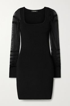 Paneled Ribbed-knit Mini Dress - Black