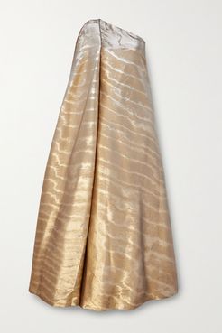 One-shoulder Draped Metallic Mikado Gown - Gold