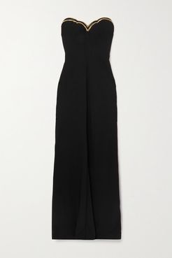 Strapless Beaded Crepe Gown - Black