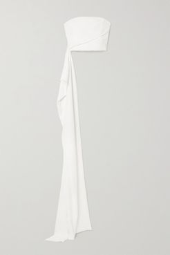 Draped Pleated Crepe Bustier Top - White