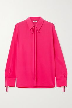 Tie-neck Silk Crepe De Chine Blouse - Bright pink