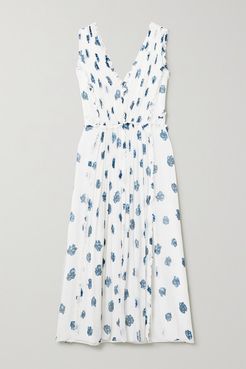 Ruffled Floral-print Silk-crepon Midi Dress - Ecru