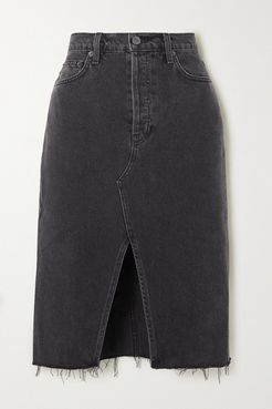Net Sustain Distressed Denim Skirt - Dark gray