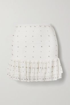 Lucille Crystal-embellished Shirred Silk-crepon Mini Skirt - White