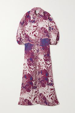 Oversized Printed Cotton-poplin Maxi Shirt Dress - Burgundy