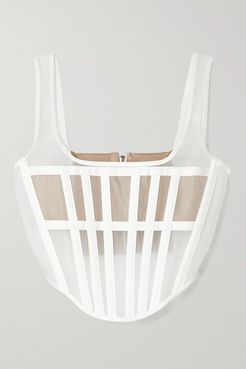 Spacer Canvas-trimmed Tulle Bustier Top - White