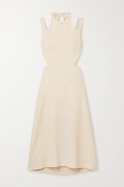 Tie-back Cutout Crepe Midi Dress - Cream