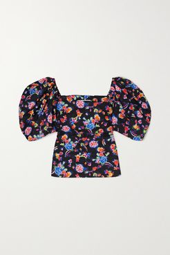 Eliana Floral-print Cotton-blend Top - Black