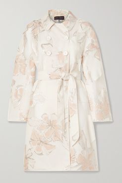 Cumarin Belted Metallic Floral-jacquard And Organza Coat - White