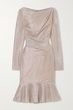 Ruched Metallic Voile Dress - Platinum