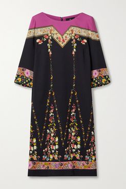 Floral-print Crepe De Chine Dress - Black