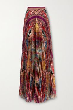 Pleated Floral-print Georgette Maxi Skirt - Purple