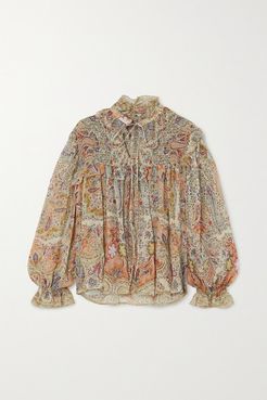 Ruffled Paisley-print Silk-chiffon Blouse - Beige
