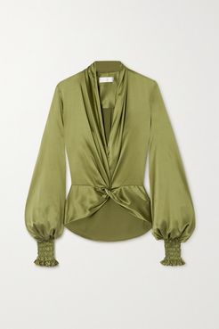 Bette Twist-front Silk-blend Satin Blouse - Army green