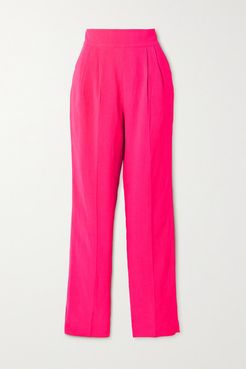 Flora Pleated Woven Straight-leg Pants - Fuchsia