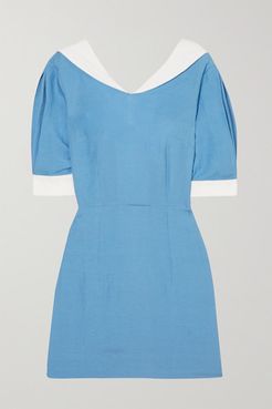 Alex Two-tone Linen-blend Mini Dress - Blue