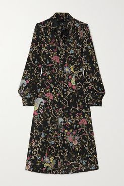 Floral-print Silk Crepe De Chine Midi Dress - Black