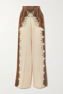 Printed Silk Wide-leg Pants - Ivory