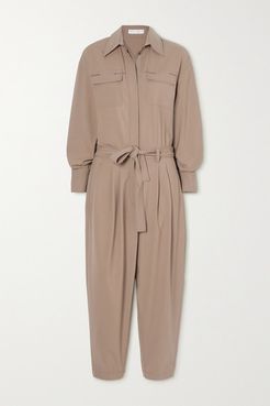 Bead-embellished Stretch-wool Jumpsuit - Light brown