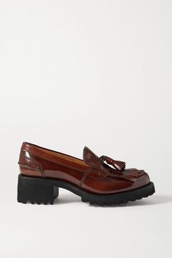 Colleen Tasseled Glossed-leather Loafers - Brown
