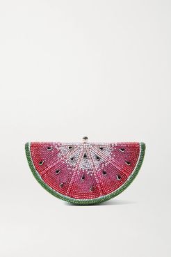 Slice Watermelon Crystal-embellished Silver-tone Clutch - Pink