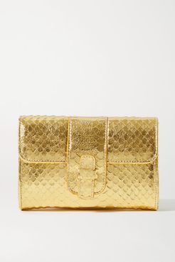 Rita Metallic Snake-effect Leather Clutch - Gold