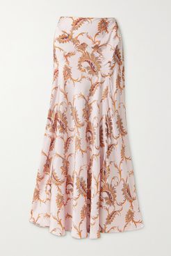 Paisley-print Satin Maxi Skirt - Blush